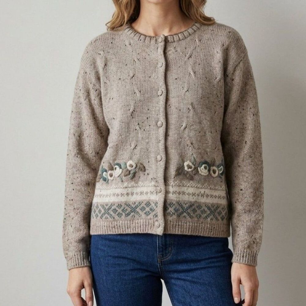 Vintage Colleen's Collectibles Embroidered Knit Cardigan Size L